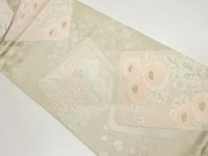 破れ色紙に紫陽花・牡丹模様織出し袋帯